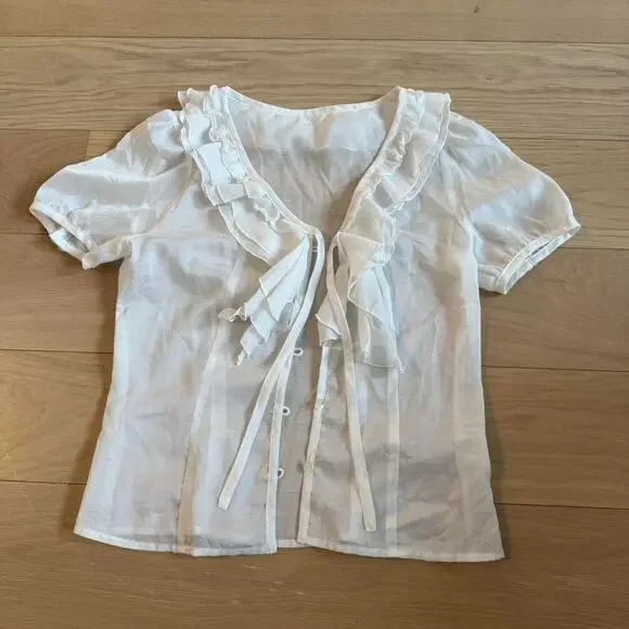 Japanese brand white sheer ruffle - Picture 6 of 8